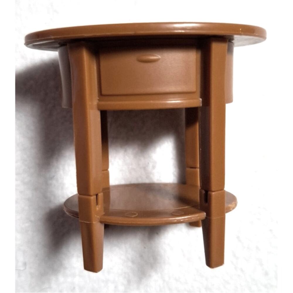 2005 Barbie Totally Real House Furniture Side Table End Table Brown Faux Wood